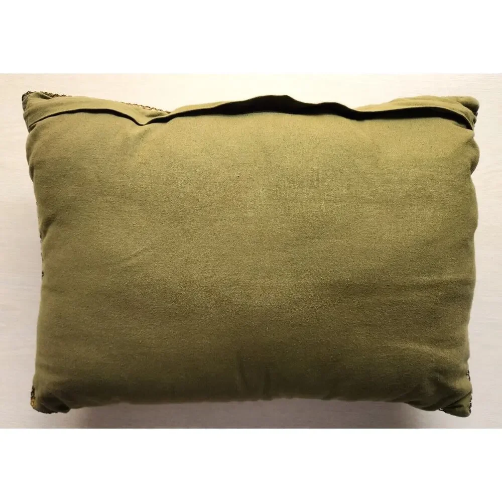 Pier 1 Beaded Embroidered Throw Pillow 16x12 Green Floral Accent Decor